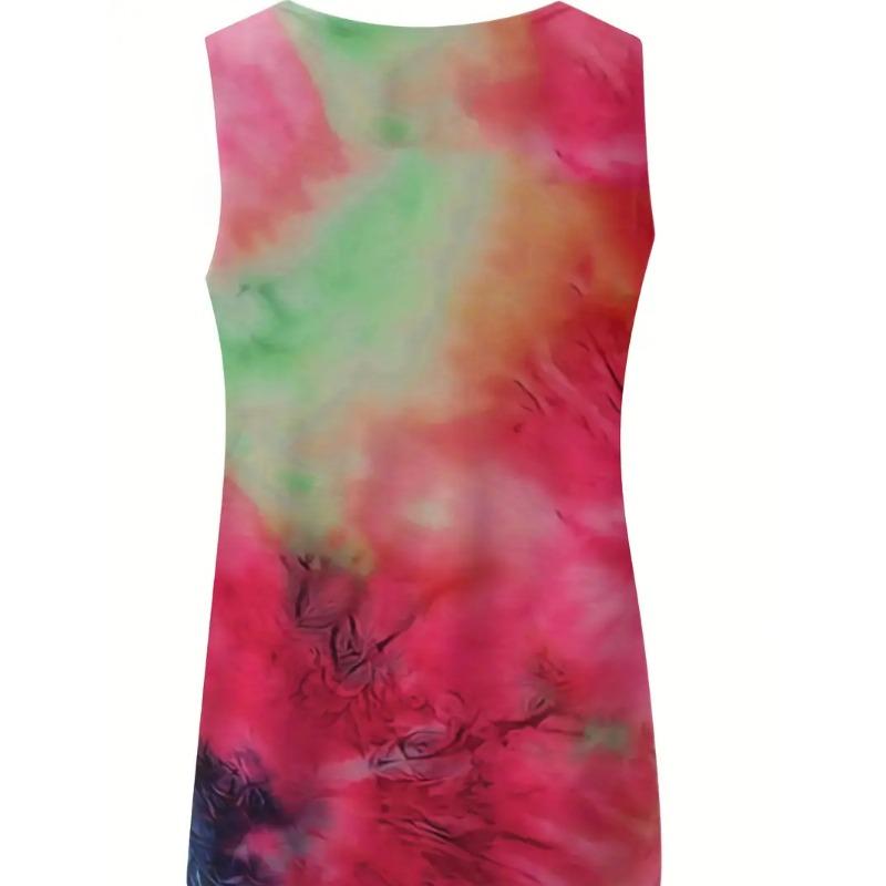 Tie Dye tielko s výstrihom do V, ležérne tielko bez rukávov na leto, dámske oblečenie