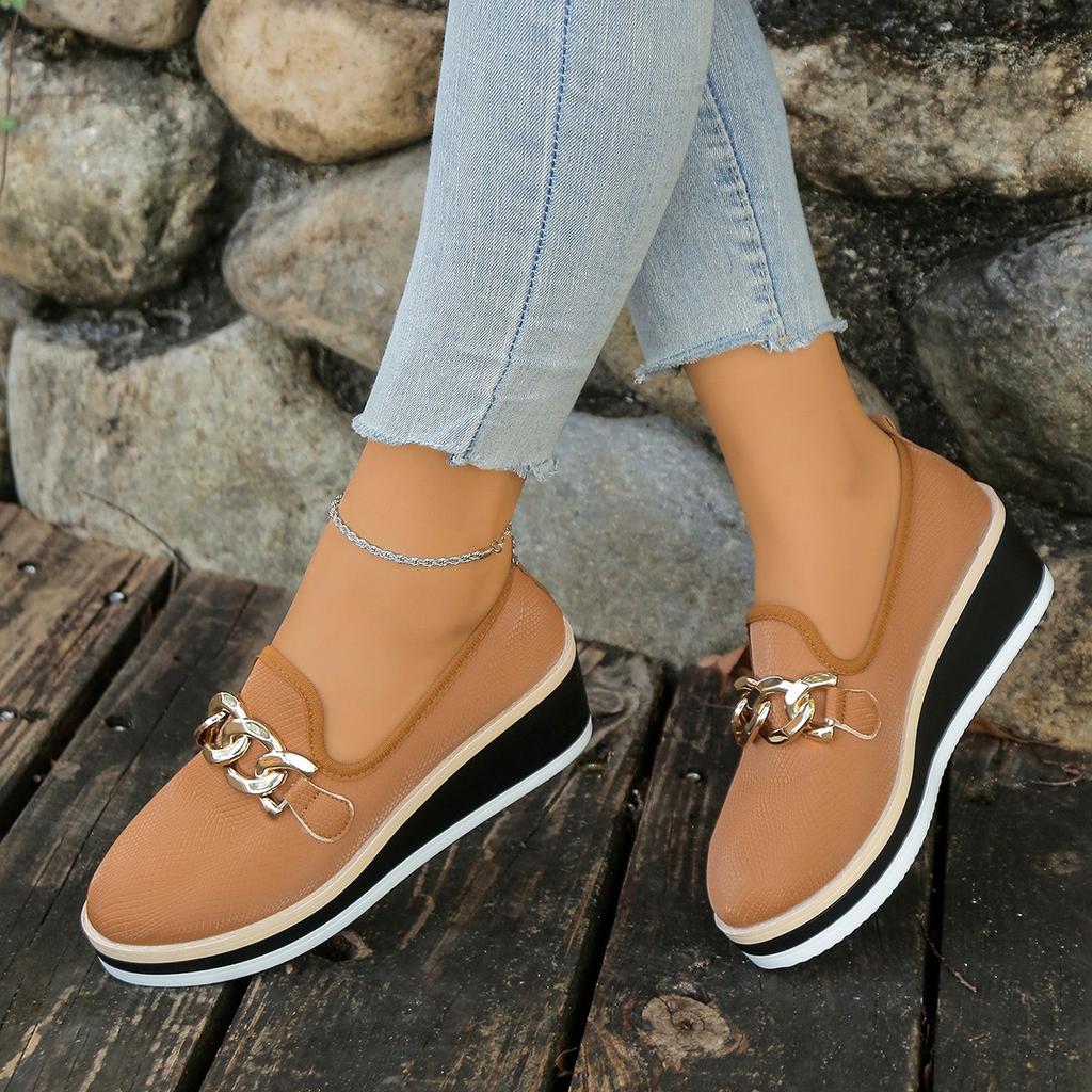 Metallketten-Absatz Einzelschuhe für Damen Herbst Neu Übergröße Dicksohlige Kuchen Damenschuhe Slipper, Modische Slipper