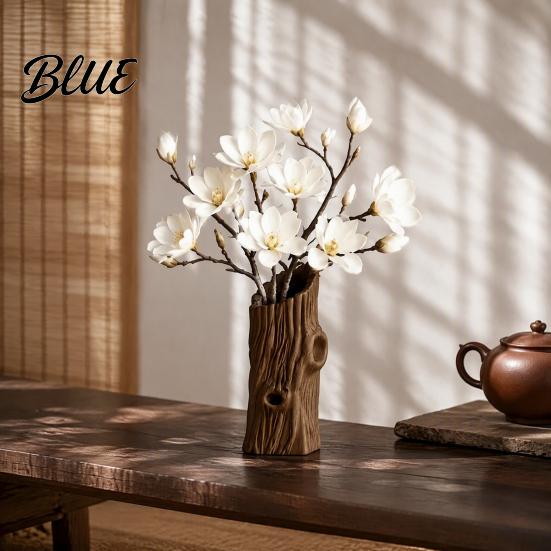 Boho Style Room Decor 3D Printed Tree Stump Ornament Creative Vase Natural Realistic Hole Prop Pen Holder Retro Brown Desktop Organizer for