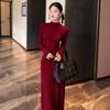 High-end black long-sleeved dress autumn and winter new slim-fitting and thin semi-turtleneck bottomed knitted skirt