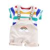 Diamanten Kleinkind Baby Junge Kinder Regenbogen Streifen Tops T-Shirt Träger Kurze Outfits Set