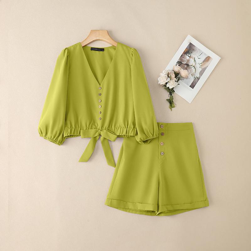 

ZANZEA Women Half Sleeve Blouse and Shorts Summer Two Piece Suit Sets 5XL зелёный