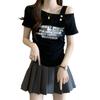 Women's Plus Size Chic Waist-Cinched Short-Sleeve Slim Off-Shoulder Top - Summer New Arrival