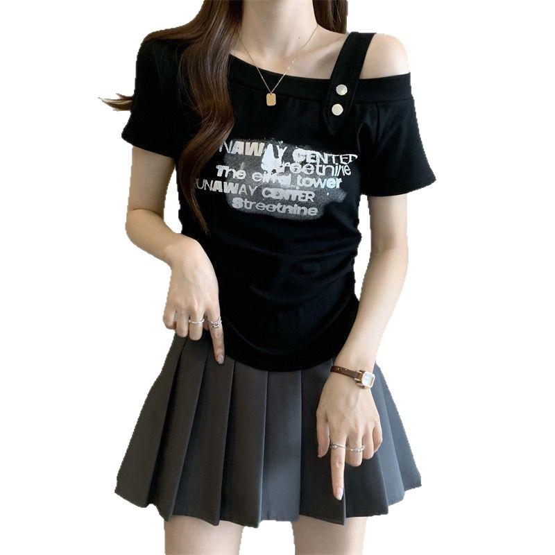 Women's Plus Size Chic Waist-Cinched Short-Sleeve Slim Off-Shoulder Top - Summer New Arrival