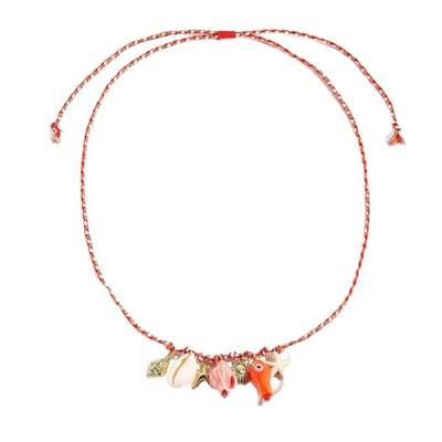 Summer Seashells Starfish Ceramic Pendant Necklace With Bright Colorful Rope Chain Adjustable For Women Holiday Jewelry