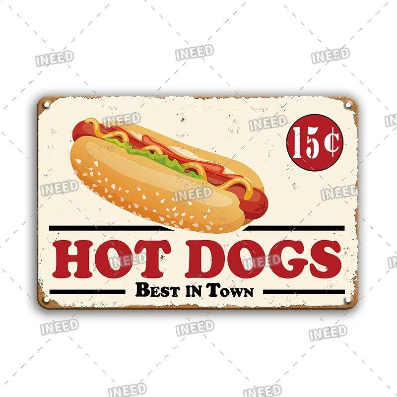 Burger Sign Best in Town 100% Beef BBQ Vintage Decor Hotdogs Kitchen Decorations Wall Plaque Retro Decor Vintage Food Sign