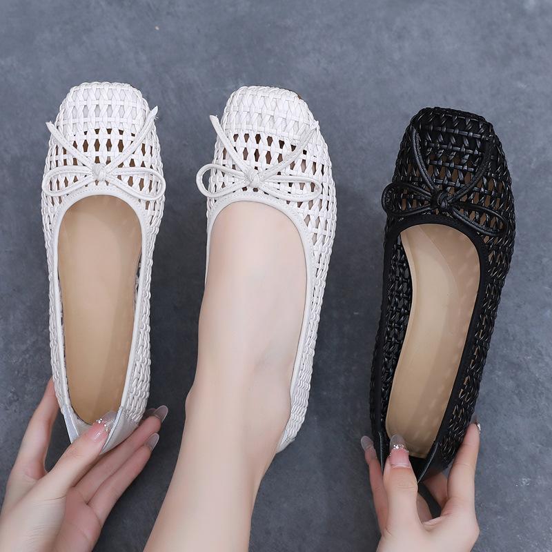 Fashion GKTINOO 2025 Summer New Genuine Leather Sandals For Women Hand-woven Hollow Low Heels Soft Sole Large Size Women's Shoes