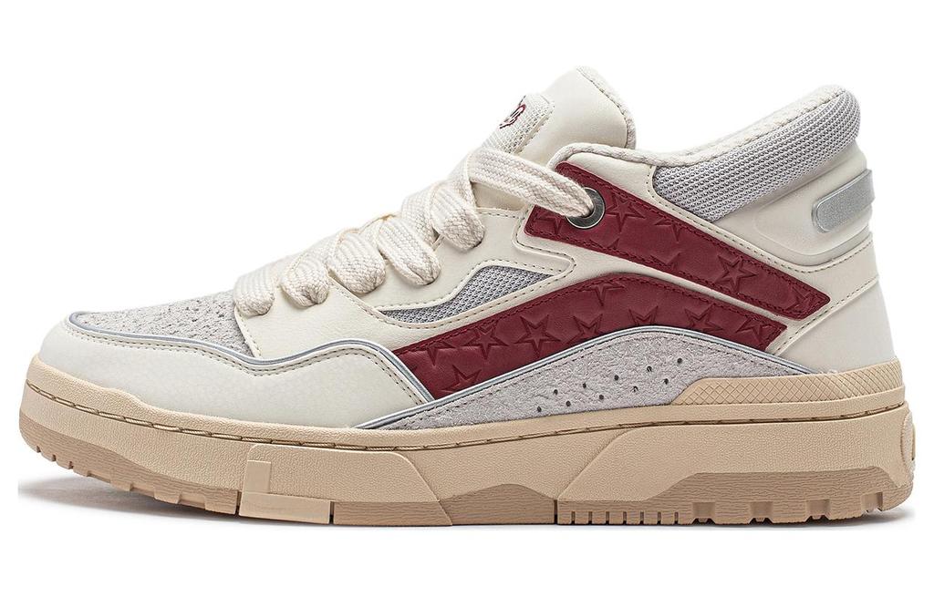 Li Ning Wave Mid Slip Resistant Abrasion Resistant Mid top Casual Shoes Men's White Gray Red AGCT497-1