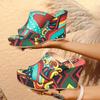 Colorful Graffiti Wedge Heel Sandals for Women Summer Peep Toe Chunky Platform Slippers Woman Thick Bottom Beach Sandals