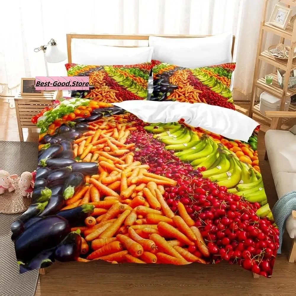 Cartoon Strawberry Vegetables And Fruits Bedding Set Single Twin Full Queen King Size Bed Set Teenager Bedroom Duvetcover S