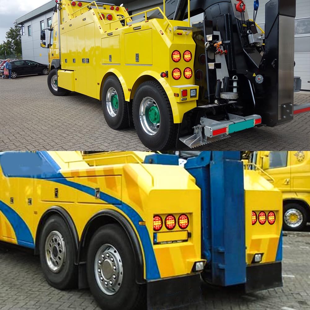 Trailer Tail Red 20 Universal Truck Turn Left Set of 2 X-STYLE Lights, LED, 12V/24V, Bi-Color, & Yellow, Waterproof, LEDs, Signals, Brake, Round, &