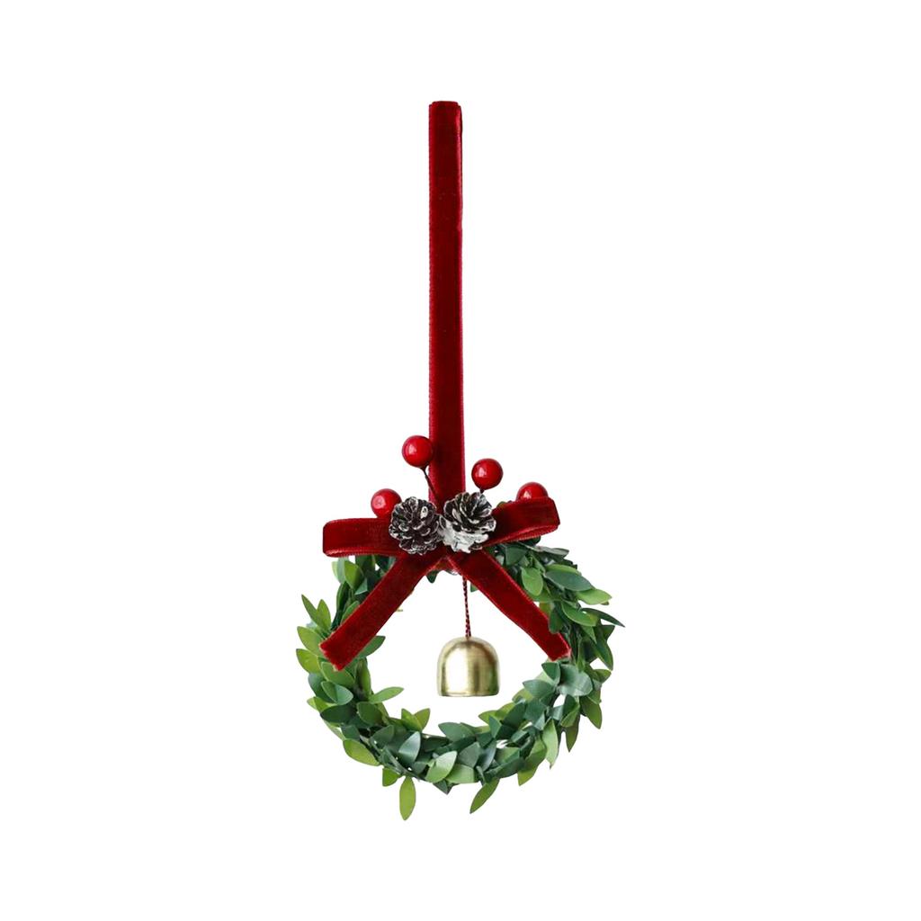 Flocked Bow Bells Wreath with Red Berries for Christmas Tree Decoration, Holiday Floral Garland for Door Hanging