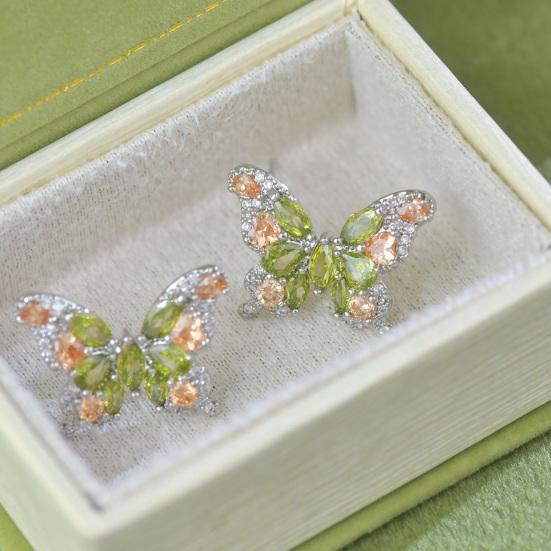 Butterfly Stud Earrings Olive Green Zircon Gemstone Ear Studs Butterfly Earrings Women Jewelry Gift for Birthdays Anniversaries