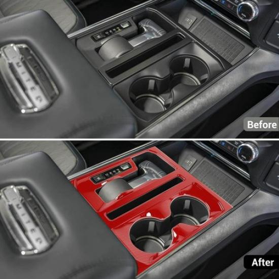 Central kontroll Växelväljare/Kopphållare Cover Trim För Ford F150 + Röd Kolfiber