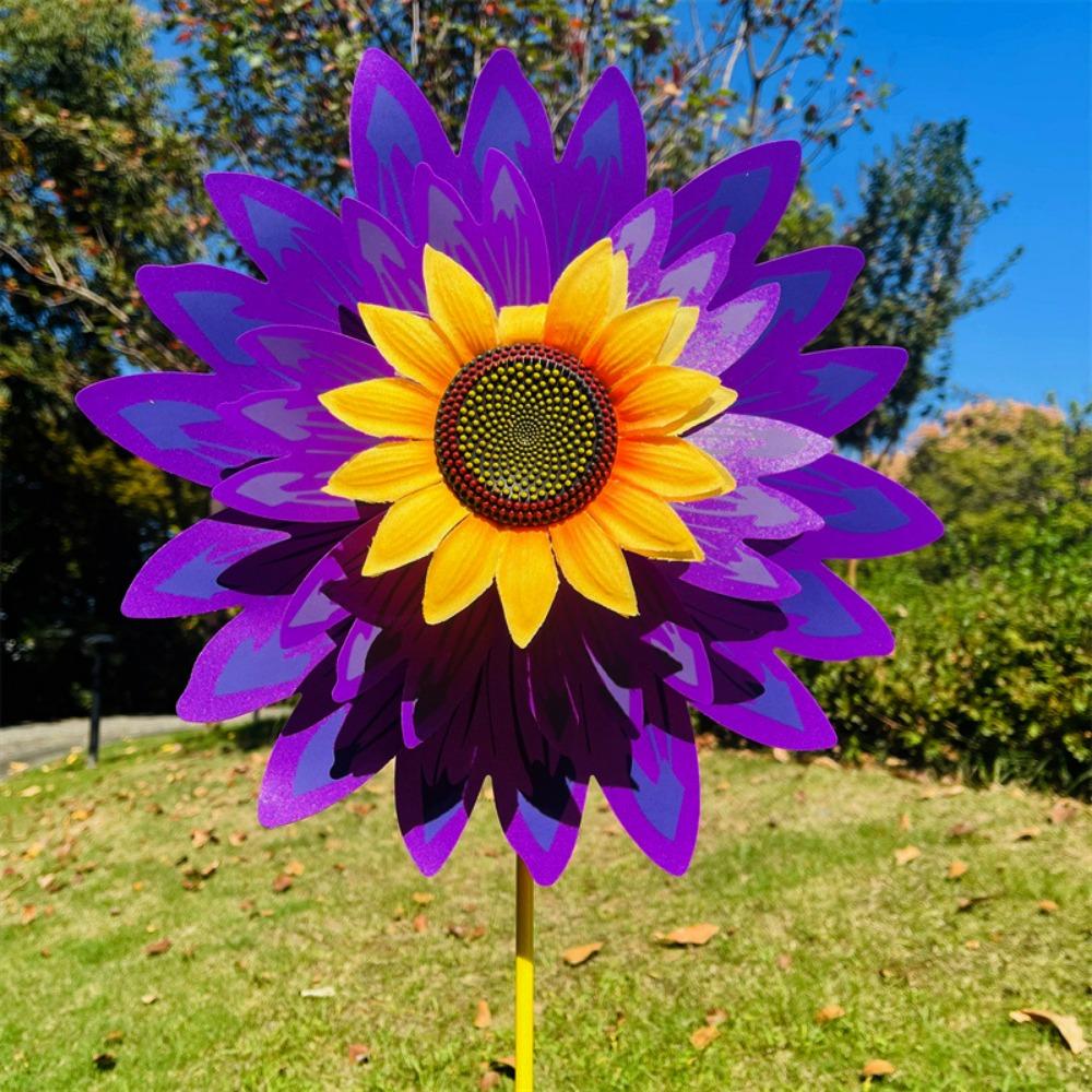 Mehrere Stile Drehende Sonnenblume PVC-Stab Stehende Rasenblume Windrad Outdoor Party Picknick Dekoration