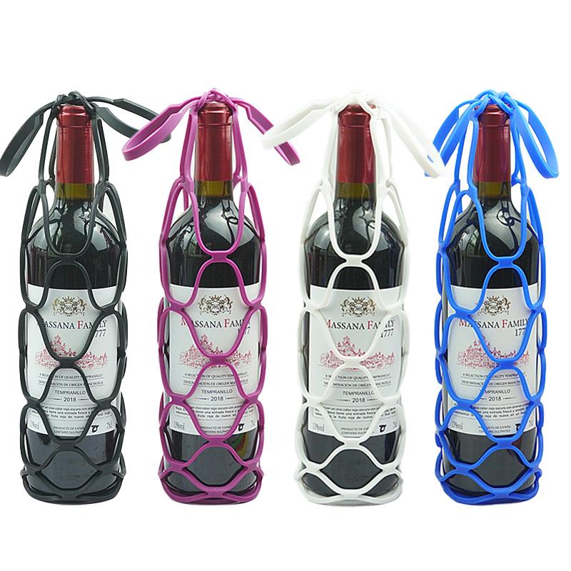 Washable Silicone Wine Bottle Storage Bag Reusable Water Bottle Tote Bags Cup Mat Wine Bottle Mesh Basket For Picnic Organizer