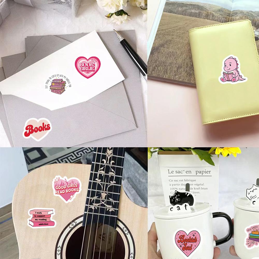 500 Pictures/roll Roll Sticker Tape Pink Reading Bookish Handbook Material Envelope Seal Sticker