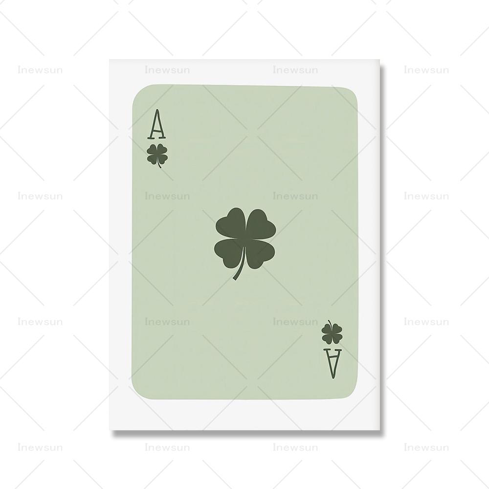 Retro Sage Green Trendy Lucky You Wall Art Prints Ace Card Poker Dice Canvas Painting Poster Pictures For Living Room Home Decor