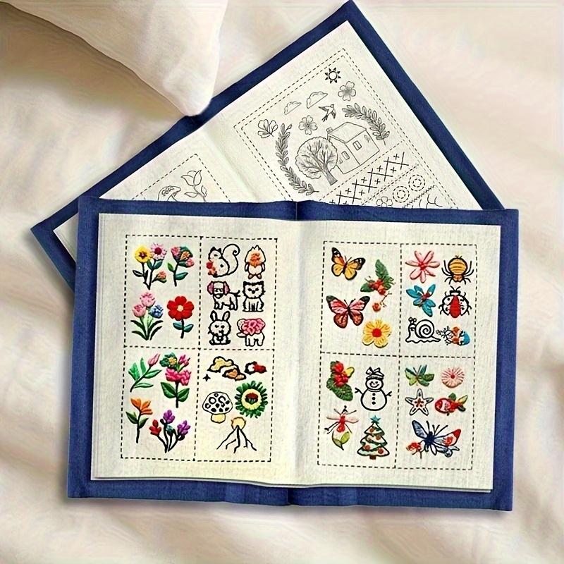 Beginner Embroidery Starter Kit Pre-Printed Stitch Practice Embroidery Book DIY Set Needles Auxiliary for Hand Embroidery Craft