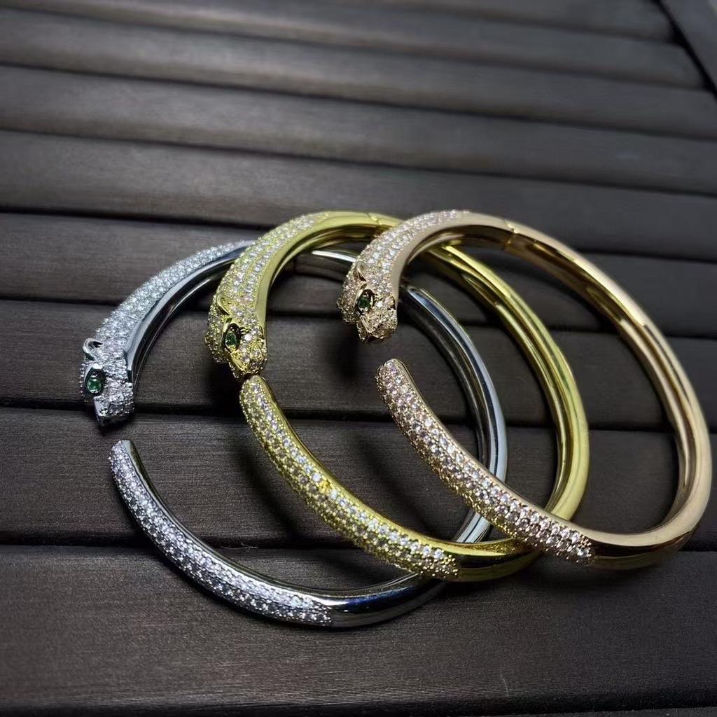 European and American Leopard Head Full Diamond Bracelet, Fashionable and Simple Fine Version Naked Leopard Bracelet for Women