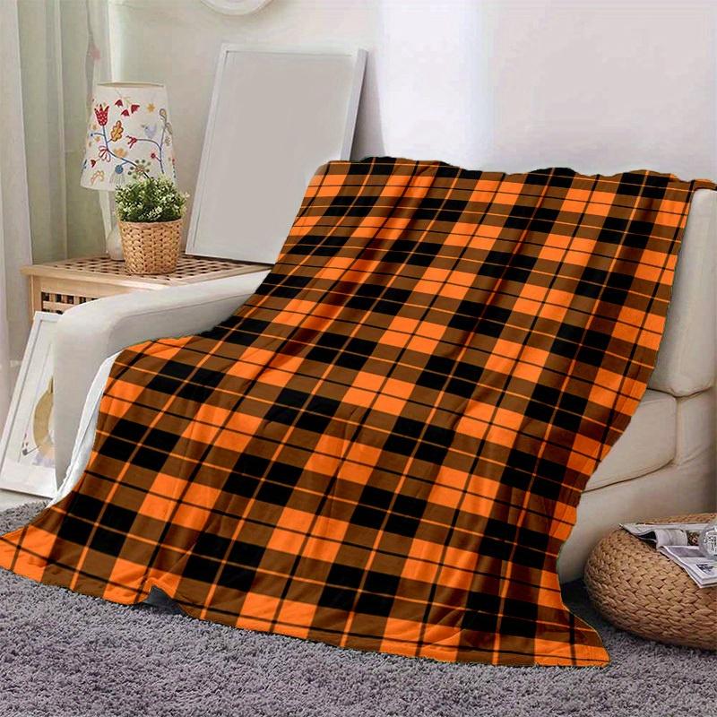 1pc. Plaid Blanket - Perfect for Home, Office, Outdoors | Gift Idea | Suitable All Seasons | Orange & Black Checkered Pattern z041768