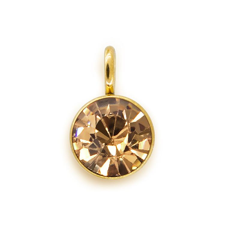 10pcs 6mm Gold Stainless Steel Birthstones Charms Pendants for Necklace Bracelet Jewelry Making DIY Rhinestone Crystal Beads