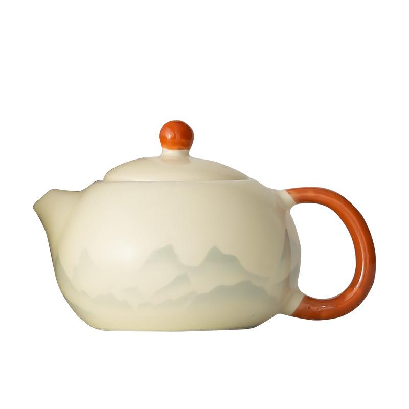 Ru Kiln Ancient Rhyme Kung Fu Tea Set Household Light Luxury High-end Ceramic Cover Bowl Teapot Teacup Complete Set High-end Gift Box