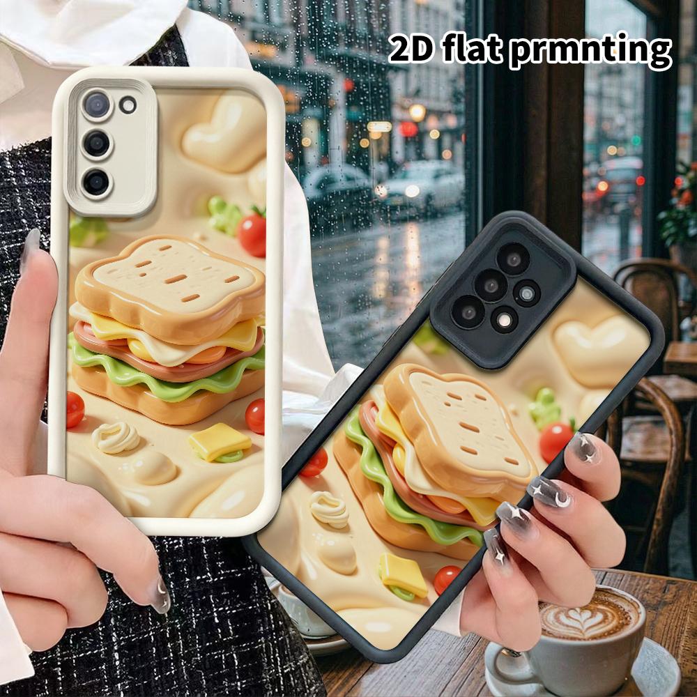 Phone case: 2D flat design suitable for Samsung Galaxy A34 A35 M05 M06 S20 S22 S21 FE Plus 5G protective case, toast sandwich, perfect Christmas and H