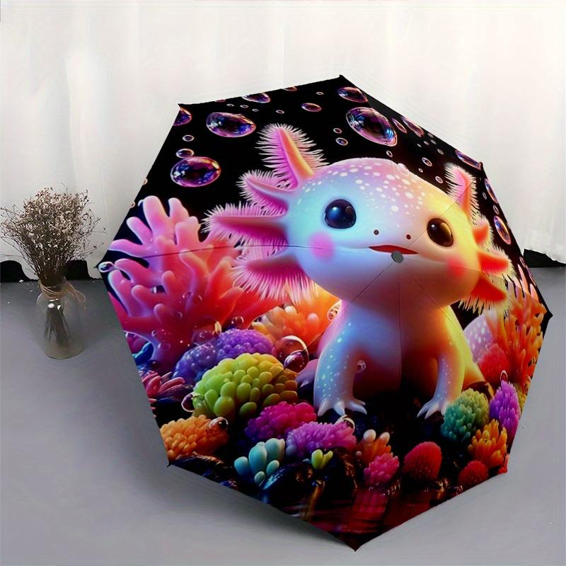 1pc Axolotl Bubble Durable Cartoon Folding Umbrella, Portable 3-Fold Compact Umbrella for Men and Women, Suitable for Travel or Daily Use.G002