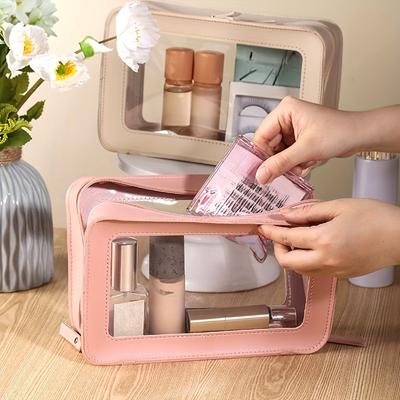 Zippered Travel Makeup Bag Small Leather Toiletries Case Multifunctional Transparent Waterproof Storage Bag Travel Accessories