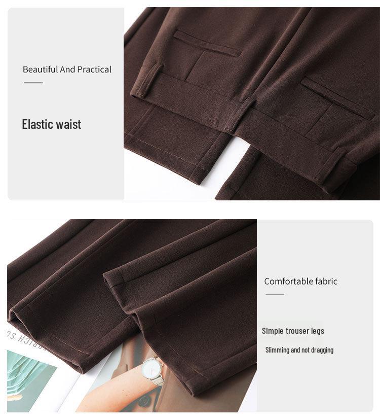 Premium Coffee Wool Wide-Leg Women's Pants - New 2025 Autumn/Winter High-Waisted Slimming Loose Fit, Plus Velvet Thick Straight-Leg.