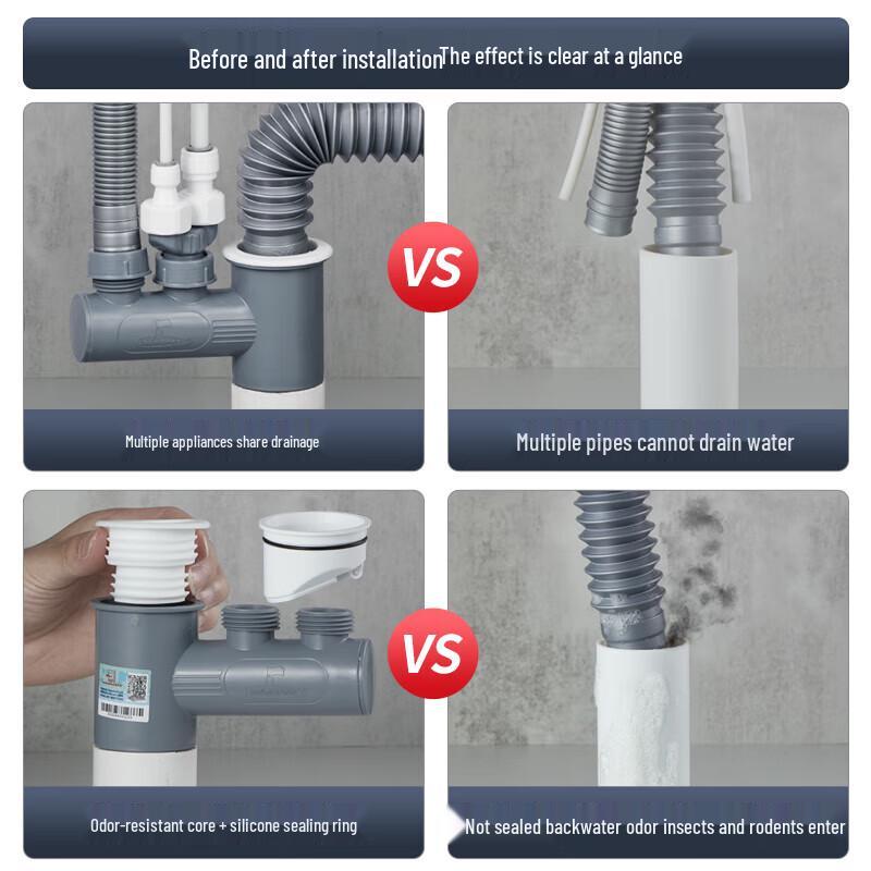 Submarine Anti-Odor Sink Drain T-Connector for Water Purifiers