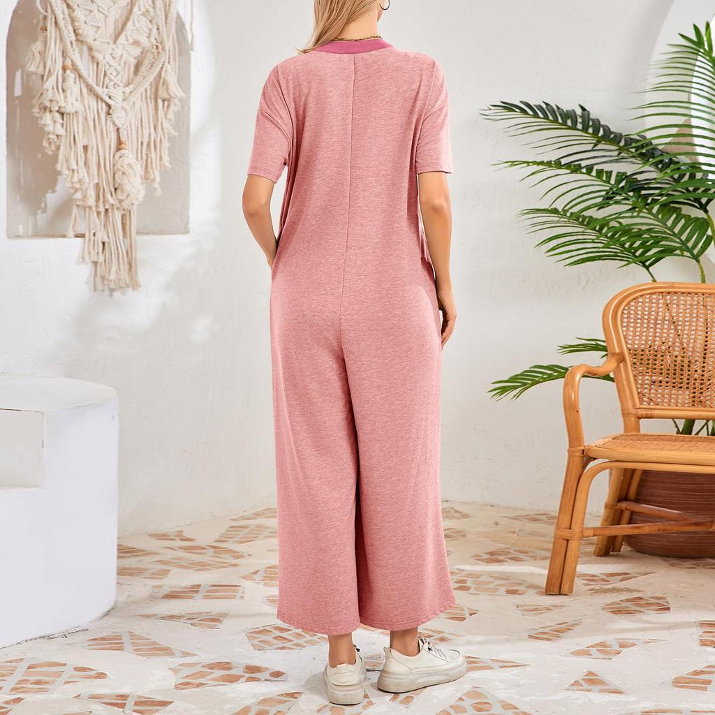 Women's Color Loose Wide Leg Jumpsuit Pants