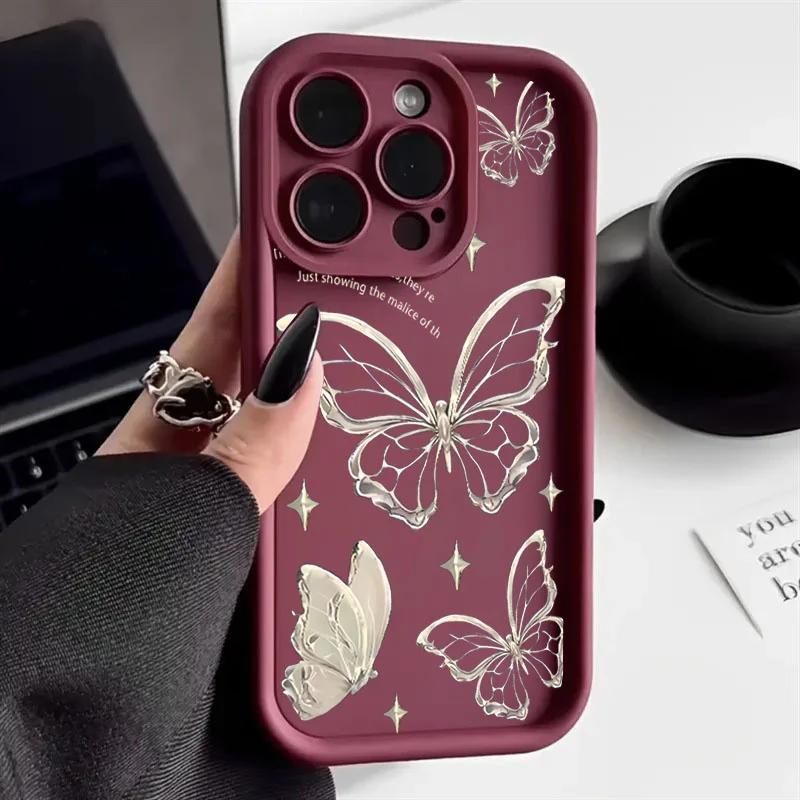 Pink Butterfly Soft Silicone Phone Case For IPhone 16 11 13 14 12 Mni 17 Pro Max 15 Plus 17 Air Shockproof Cover