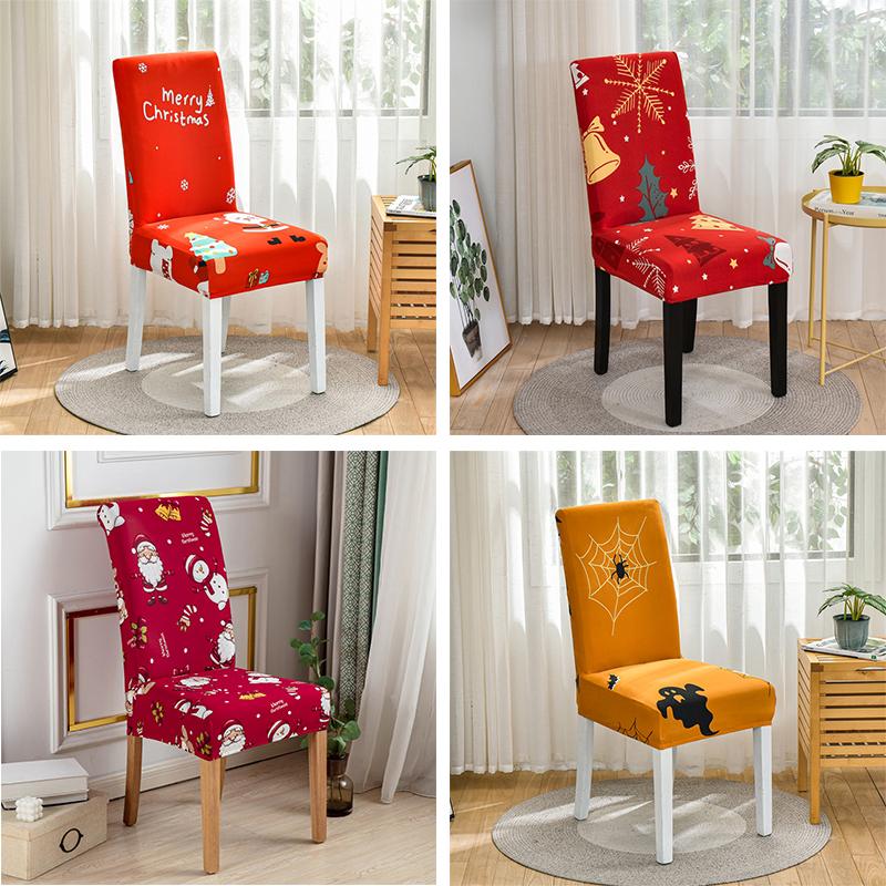 

Эластичный чехол на стул с рождественским принтом, половина упаковки, украшение на стул, чехол на сиденье для гостиной, столовой, отеля