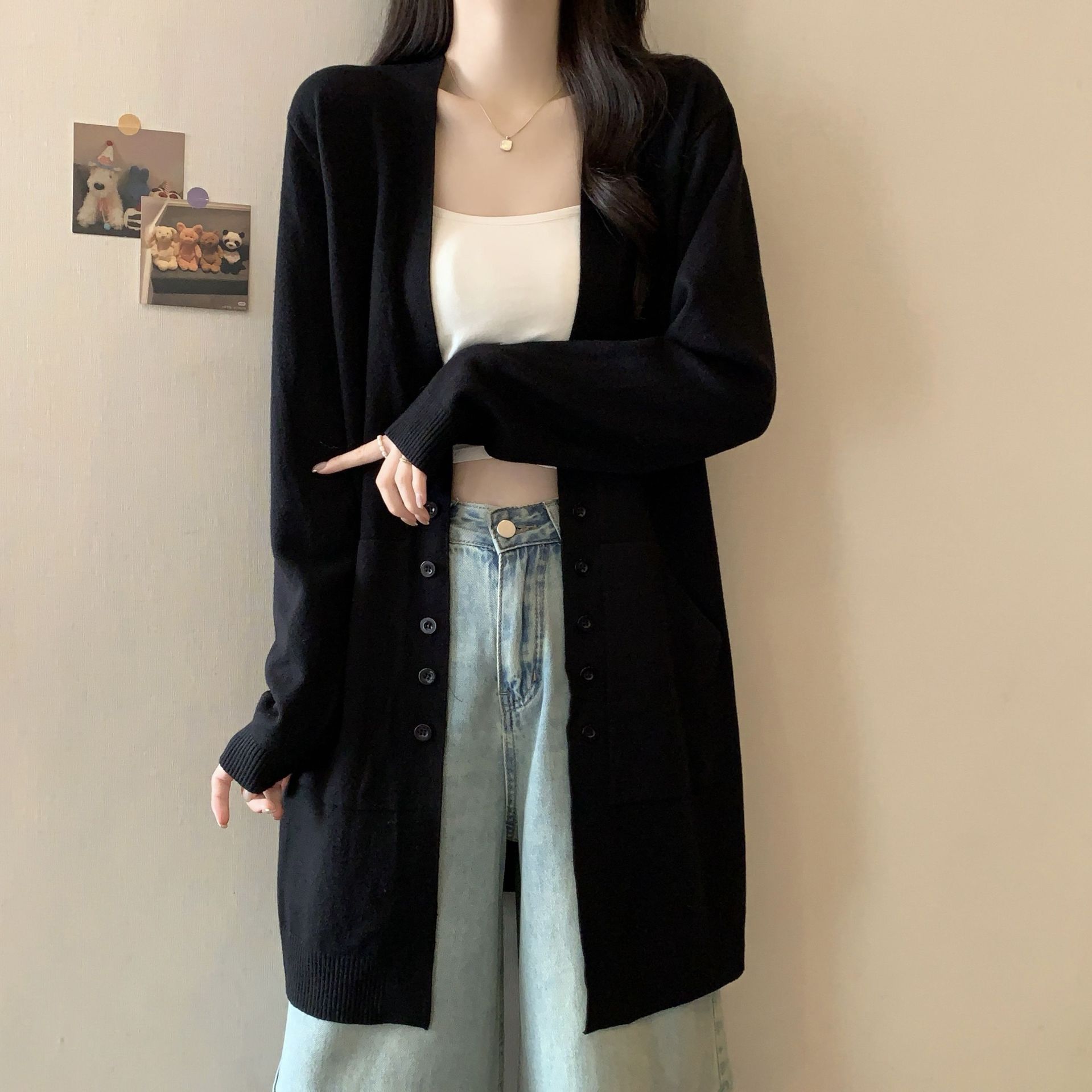 

Loose lazy wind medium and long sweater cardigan jacket women s early spring large size fat mm high-end shawl knitted top xxl [recommendation 70-80kg]