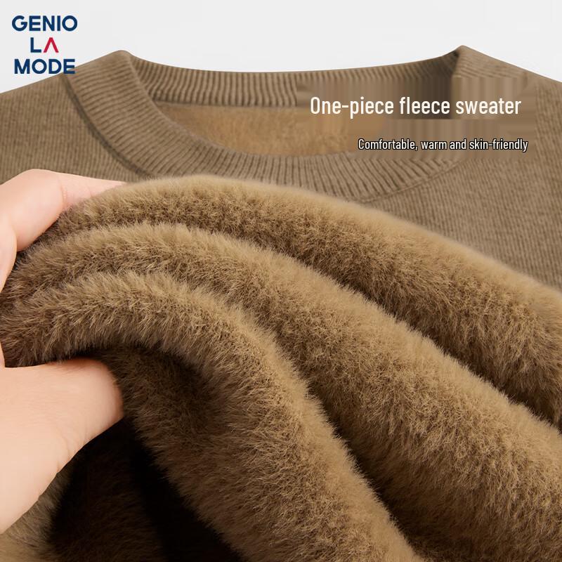 GENIOLAMODE Men's Fleece Lined Round Neck Knit Sweater