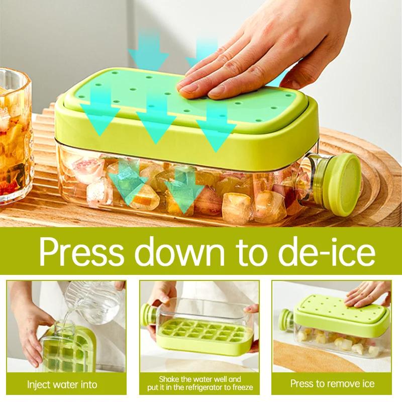 Portable Ice Cube Tray Bottle with Lid Silicone One-click Ice Mold Bottle Cooler Cup NO Touch DIY Fruit Juice Cup 500/800ml