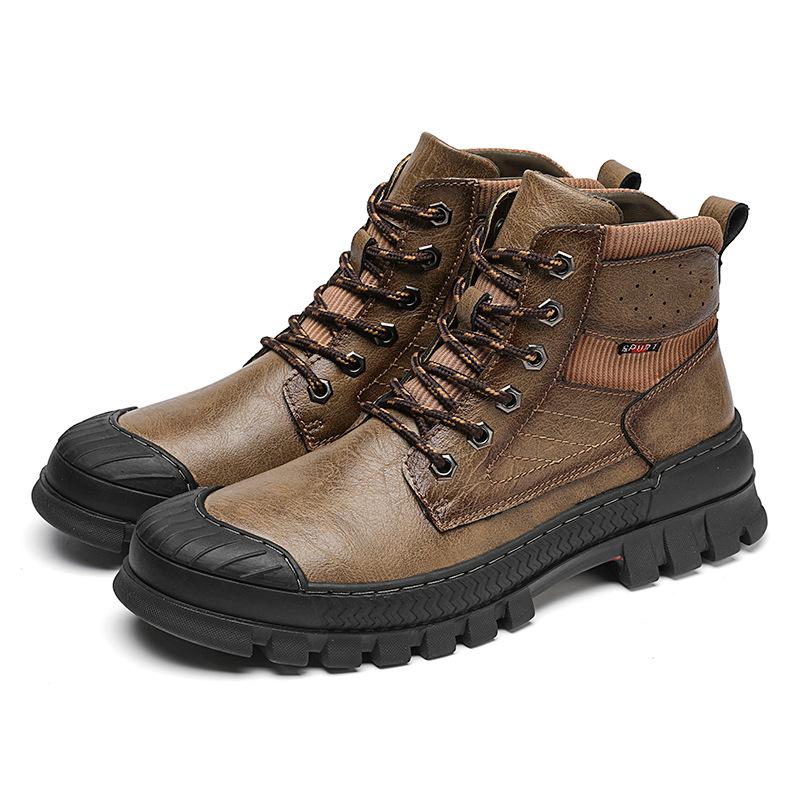 

2024 autumn and winter new 2025 popular outdoor hiking shoes men s leather thickened tooling boots foreign trade 45 коричневий