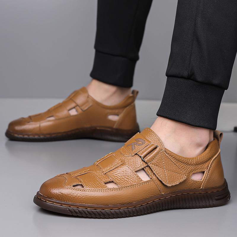 Fashion Sandals Summer Men Cozy Non-slip Soft Cool Lighted Breathable Hollow Out Loafers Shoes All-match Fashion Casual Leather Sandals