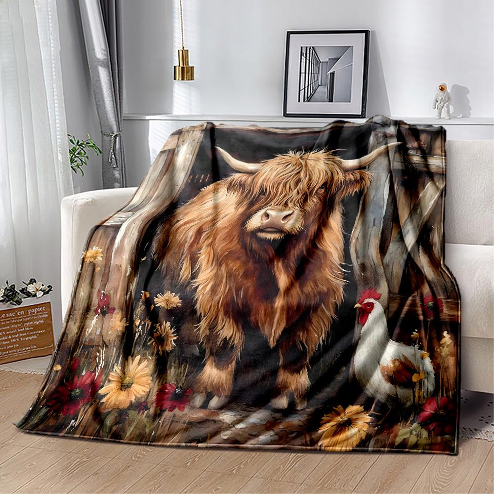 Highland Cow Selfie Flannel Blanket,Lightweight,Office Blanket,Sofa Blanket,Comfortable Blanket