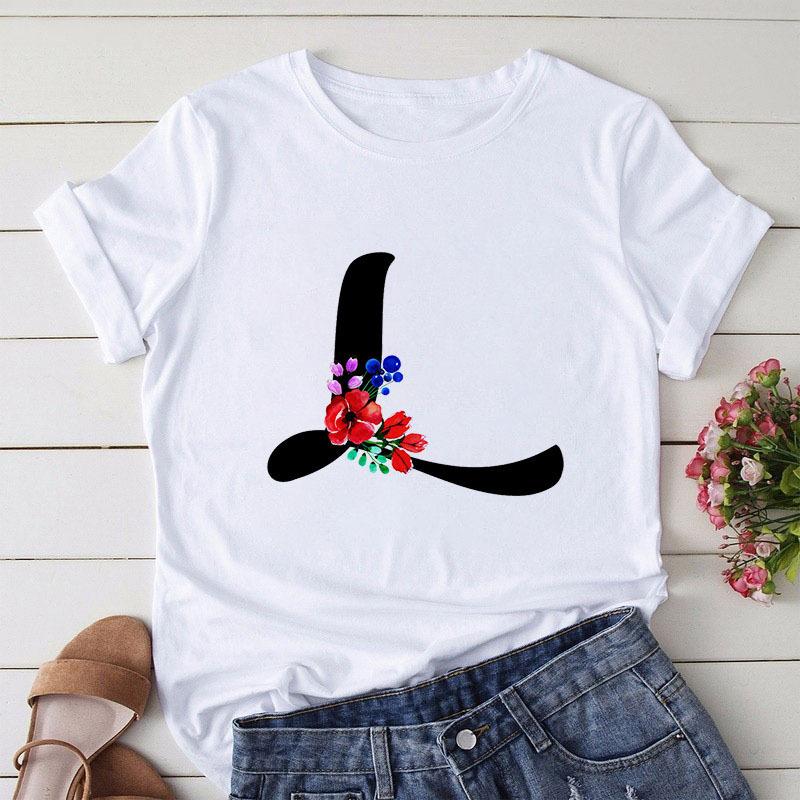 Large Size T-Shirt 26 English Letters Butterfly Print T-Shirt Women'S Short-Sleeved Women'S Clothing