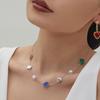 18K Gold-Plated Stainless Steel Multicolor Opal Necklace - European & American Fashion Clavicle Chain
