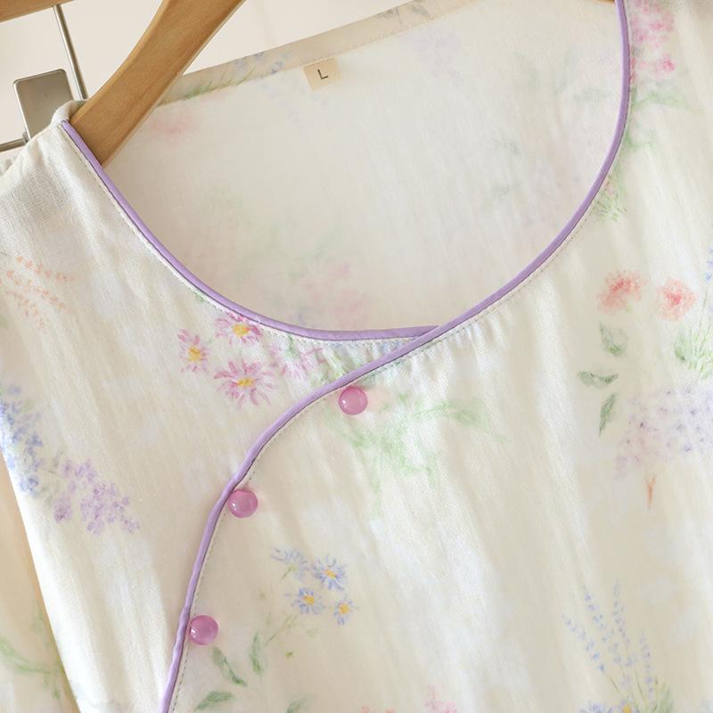 Damen Pyjama-Set aus reiner Baumwolle - Süßer chinesischer Stil, Langarm & Hose, mit Seitentaschen, Lockerer Schnitt für Frühling, Sommer und Herbst.