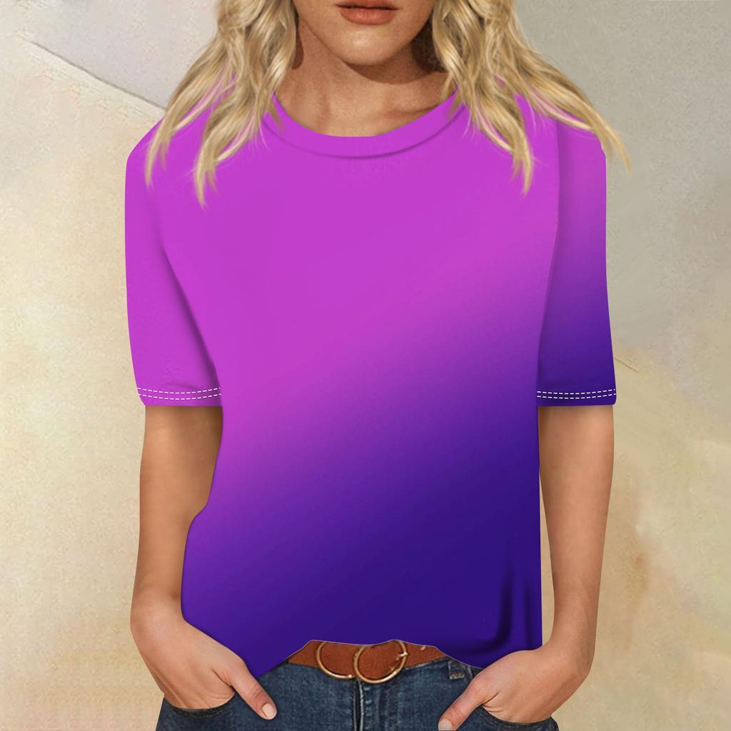 Modisches, lässiges Top mit drei halben Ärmeln und abgestuftem Druck für Damen mit Rundhalsausschnitt