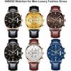 NIBOSI Men's Chronograph Watch Brown Leather Band Waterproof Analog Business Casual Big Face