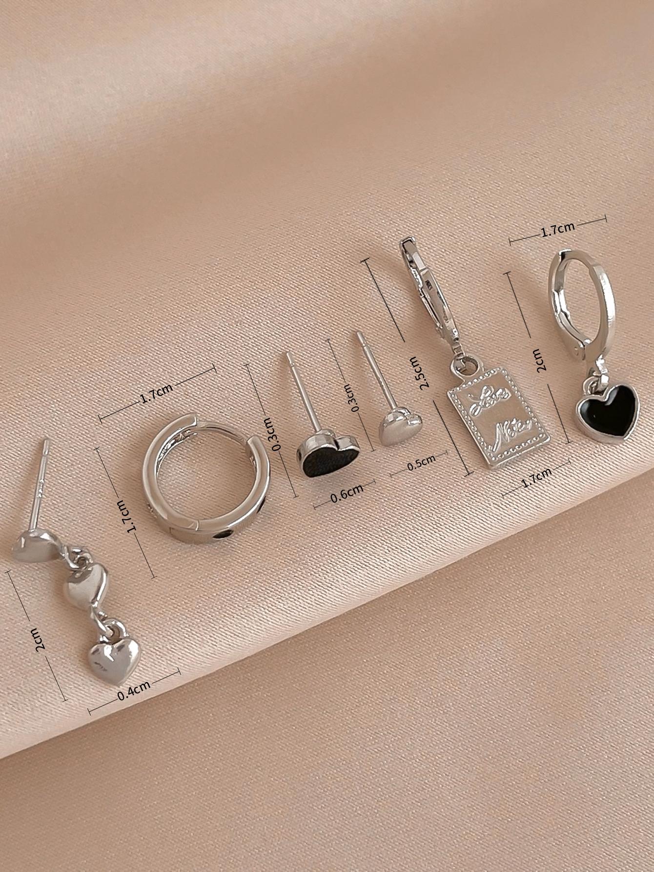 

6Pcs Gothic Heart Drop Earrings Set for Women Hip Hop Punk Tassel Chain Earring Irregular Dangle Hoop Earrings Zircon Gift