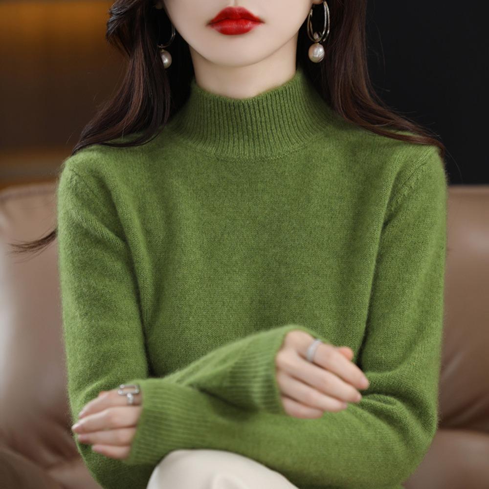 Autumn Winter Sweater Women Half High Neck Long Sleeve Top Loose Slim Versatile Pullover Knitwear Casual Knitted Jumper