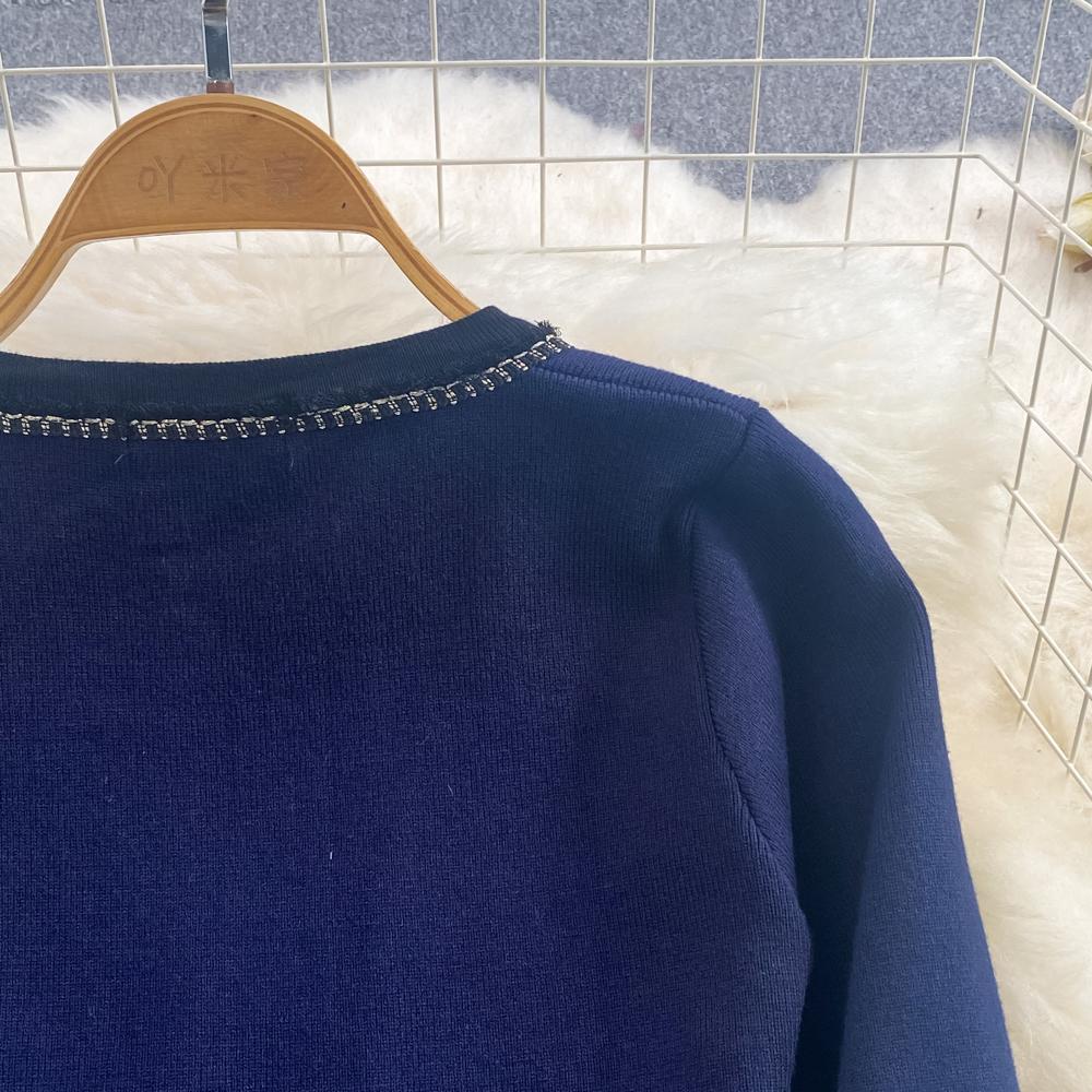 Høst Vinterklær Temperament Langermet Broderi Blomsterstrikket Mellomlang Kjole Uformell Spleising Mesh One Piece Dress