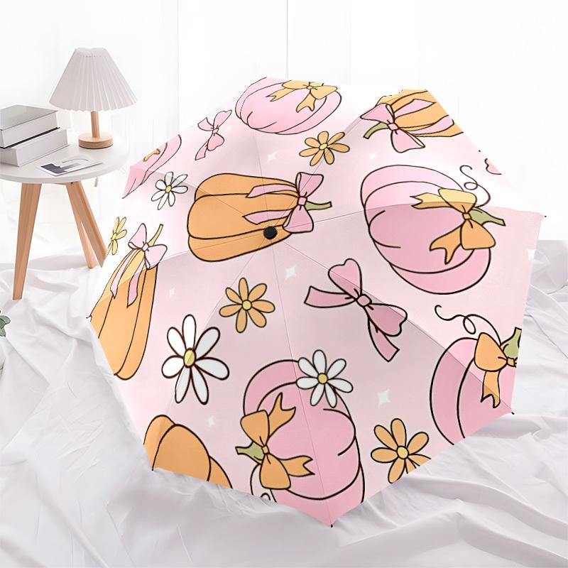 1pc Pumpkin Floral Automatic Open/close Umbrella, 8-Rib Sturdy Structure, Portable Travel Umbrella, Parties, Everyday Use, 11137